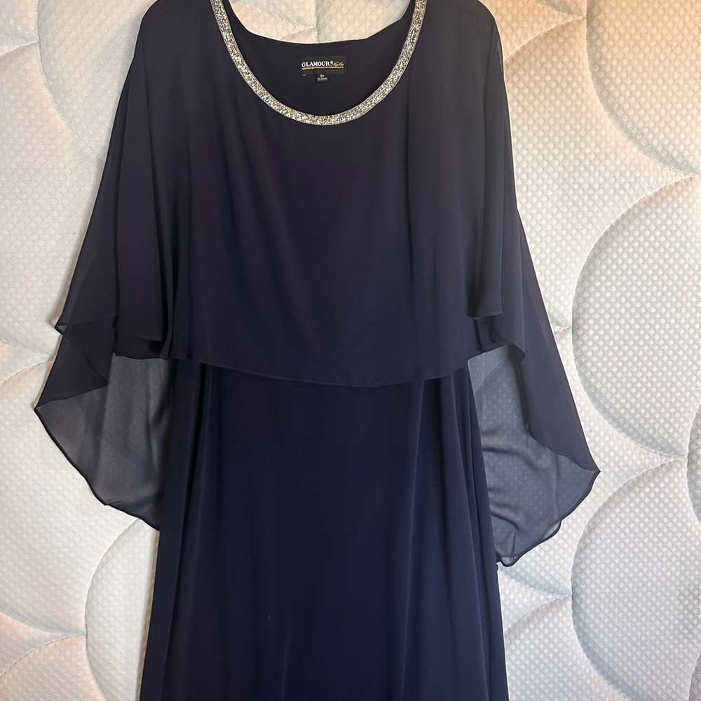 Glamour Navy Dress with Silver Trim